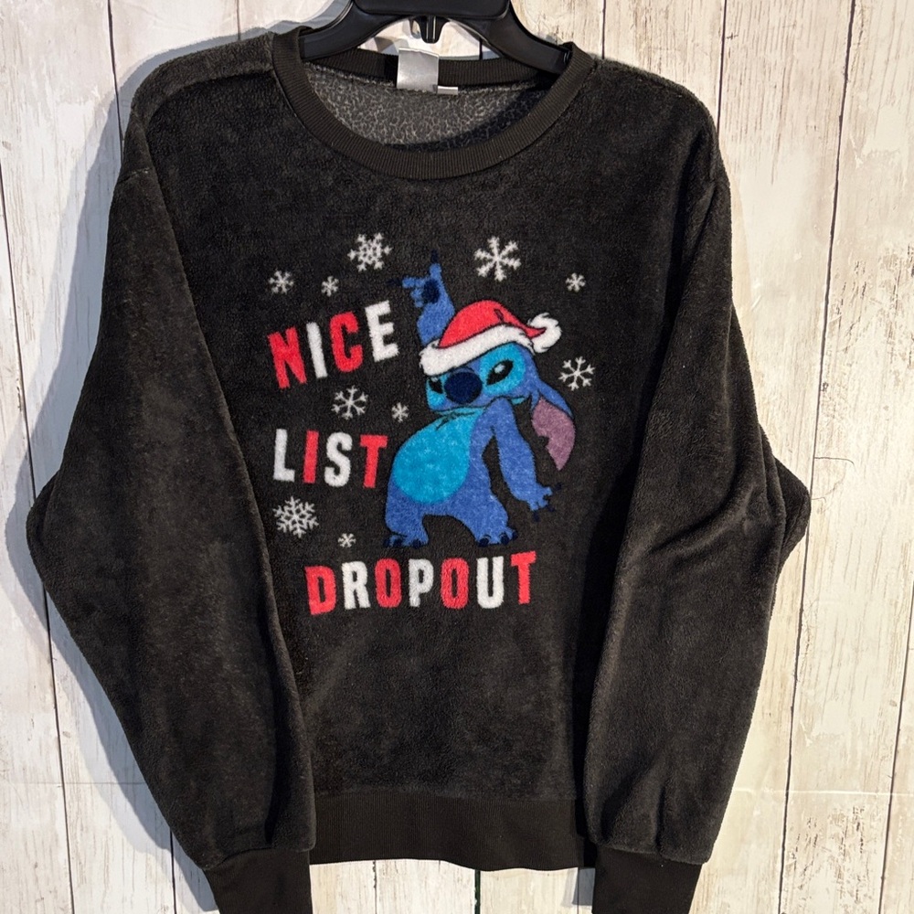 Cozy Black Sweatshirt with Stitch Character and Festive Design